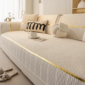 High-End Chenille Sofa Cushion Anti-Slip Jacquard Sofa Cover With Golden Trim Loquat Leaf Lotus Furniture Protector For Living Room