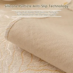 Beige chenille sofa cover with non-slip silicone backing and fine stitched edges