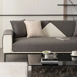 Modern minimalist dark gray quilted flannel sofa cover set with honeycomb pattern texture