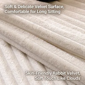 Thick faux rabbit fur chair cushion with cream striped texture and non-slip backing