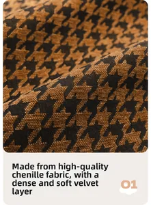 Macro detail of soft chenille fabric with premium houndstooth pattern and thick texture