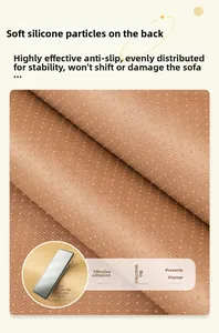 Detail of non-slip silicone backing on thick plush sofa cushion for firm grip and protection