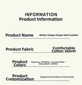 Detailed specification chart for soft fleece sofa cushions available in five colors
