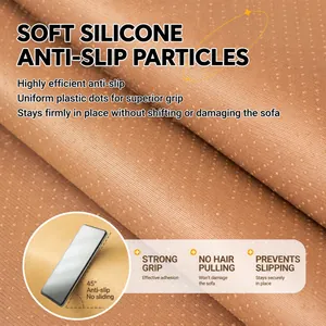 Non-slip brown plush sofa cover with soft silicone dots for secure grip and protection