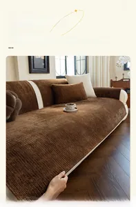 Détail du coussin de canapé en velours marron à rayures avec bordure crème élégante