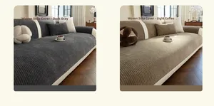 Détail des housses de canapé en chenille gris foncé et café avec texture antidérapante