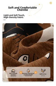 Close-up of thick chenille sofa cover fabric with cartoon pattern and breathable texture