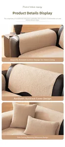 Detail of beige chenille sofa cover showing 3D waffle texture and non-slip fabric quality