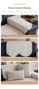 Detail of beige chenille sofa cover set featuring 3D geometric honeycomb texture and pillows
