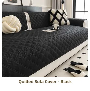 Detail of black quilted sofa cushion with premium 3D diamond texture and anti-slip backing