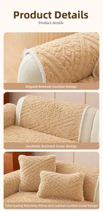 Detailed macro view of cream-colored plush sofa cover texture with embossed relief patterns