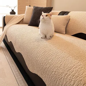 Minimalist Chenille Sofa Cover High Weight Anti Slip Furniture Protector Wavy Edge Textured Couch Cushion Slipcover