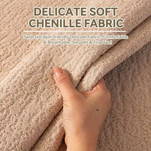 Soft apricot minimalist chenille sofa cover with thick premium textured fabric detail