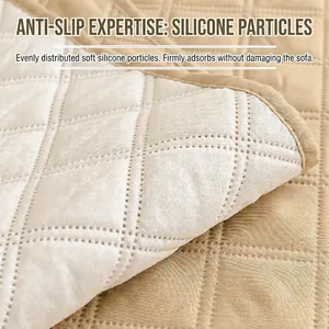 Quilted linen sofa cover with non-slip silicone backing and elegant checkered pattern