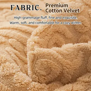 Thick khaki fleece sofa cover with ribbed texture and warm fabric for winter