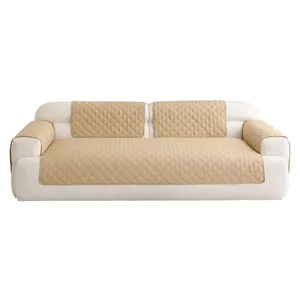 Quilted khaki sofa cover set with classic diamond pattern for anti-slip couch protection
