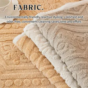 Plush cream-colored sofa cover with 3D embossed pattern and soft fleece texture