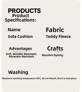 Teddy fleece sofa cover specifications, fabric care details, and washing instructions
