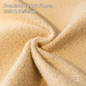 Thick beige teddy velvet sofa cover with soft non-slip texture for winter warmth