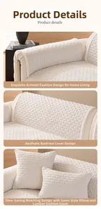 Detailed close-up of French cream sofa cover with waffle texture and armrest mat design