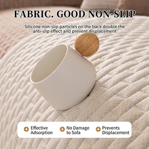 Thickened beige crystal velvet quilted sofa cover with non-slip silicone backing