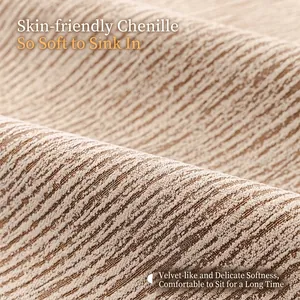 Thick non-slip minimalist beige chenille sofa cover with soft ribbed texture and skin-friendly fabric