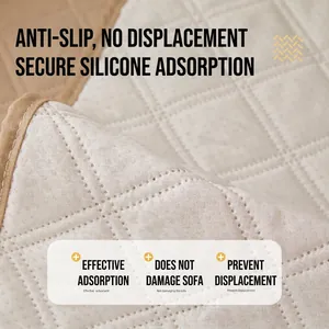 Housse de canapé beige matelassée avec envers en silicone antidérapant et liseré marron