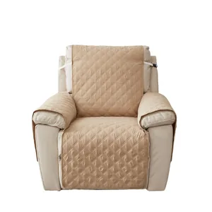 Housse de fauteuil inclinable matelassée marron clair avec sangles élastiques et motifs losanges