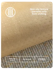 Detail of non-slip silicone backing on chenille sofa cover for secure fit