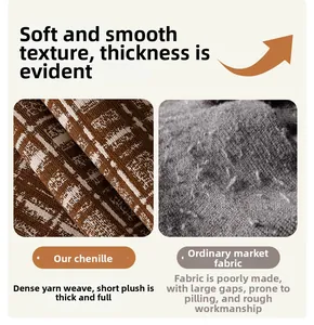 Detailed macro view of premium thick chenille fabric with dense yarn and soft texture