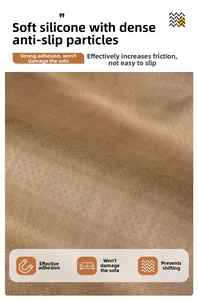 Macro detail of high-density soft silicone anti-slip particles on brown chenille fabric