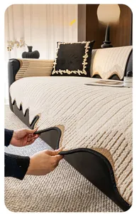 Close-up of wavy edge detail and ribbed texture on minimalist plush non-slip sofa cushion