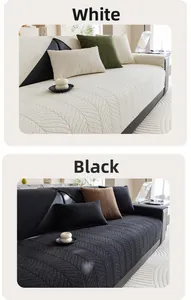 Detail showing leaf vein texture on premium thick knitted sofa covers in black and white