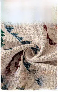 Macro detail of Bohemian six-color jacquard fabric with thick houndstooth texture
