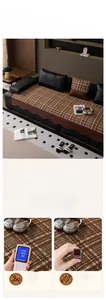 Detailed view of brown checkered chenille sofa cover with anti-slip texture and wavy edges