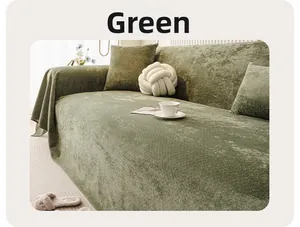 Detailed texture of thick green cloud-feeling velvet waterproof sofa cover with stripes
