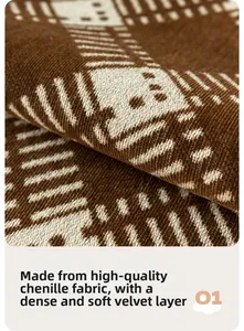 Close-up of thick chenille sofa cover showing dense soft texture and woven brown pattern