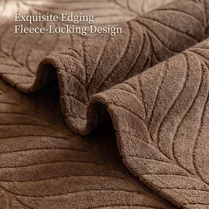 Thick chenille sofa cover with 3D leaf texture in dark brown with reinforced edges