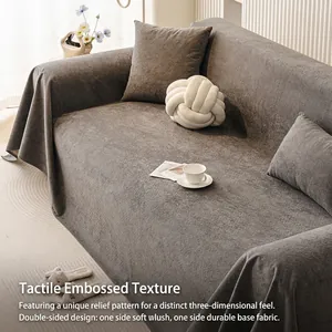 Waterproof dark gray sofa cover with luxury embossed texture and velvet feel for home decor