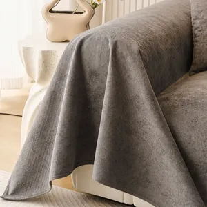 Modern grey cloud-texture waterproof sofa cover with elegant drape for home decor