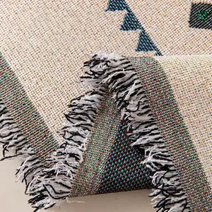 Bohemian thick jacquard sofa throw blanket with fringe edge and houndstooth pattern
