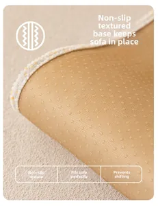 Close-up of chenille sofa cushion backing with anti-slip silicone dots and stitched edges