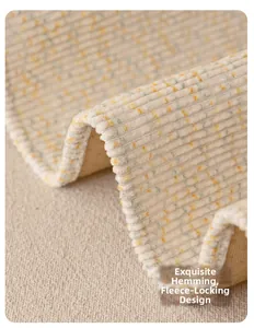 Close-up of exquisite edging and chenille stripe texture on beige sofa cushion