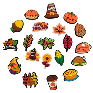 18pcs Thanksgiving shoe charms set with turkey pumpkin and maple leaf for clogs
