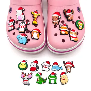 Christmas cartoon animal shoe charms set for clogs featuring penguins and gingerbread man