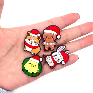Set of 4 Christmas animal shoe charms including Corgi and Gingerbread Man for clogs