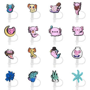 Cute Cartoon Axolotl Silicone Straw Cover Caps Dustproof Reusable Straw Topper Decorative Cap For Home Daily Drinkware Accessory