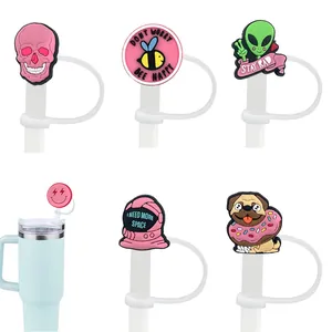 6Pcs creative silicone straw covers set with cartoon bee and astronaut for Stanley cups