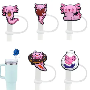 Cartoon axolotl silicone straw covers for 8-10mm Stanley cups, set of 6 pink styles