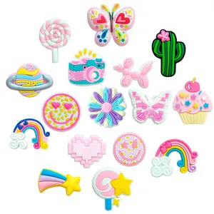 16pcs colorful cartoon PVC shoe charms with lollipop and rainbow designs for clogs